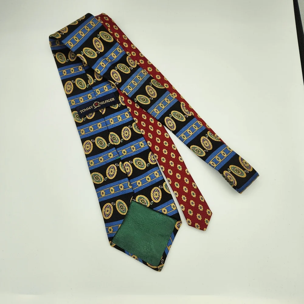 Vintage Tommy Hilfiger‎ Tie Medallion Blue Green Gold